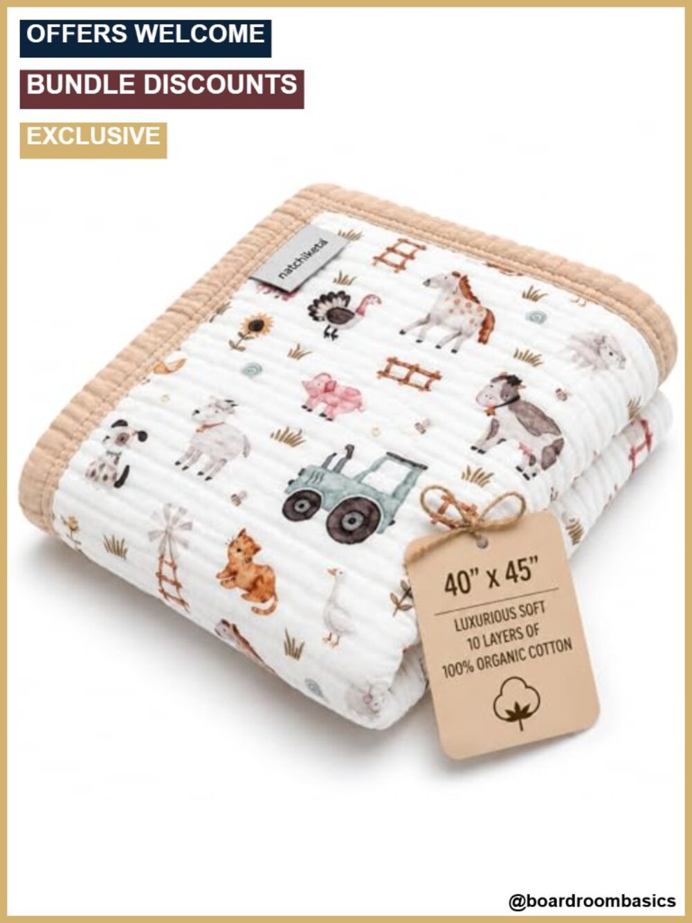 Organic Cotton 10 Layer Muslin Baby Quilt Blanket Swaddle Toddler
